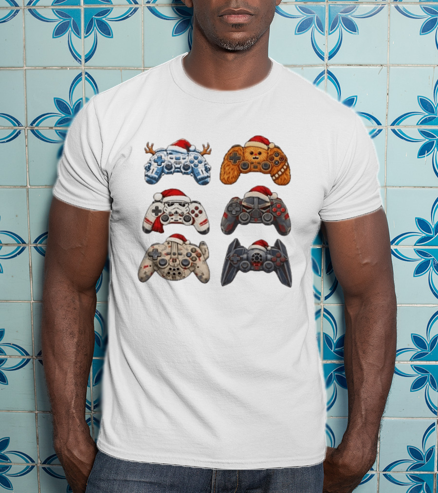Star Wars Christmas Santa Hats Chewbacca Stormtrooper Darth Vader Gaming Controller Collection T-Shirt