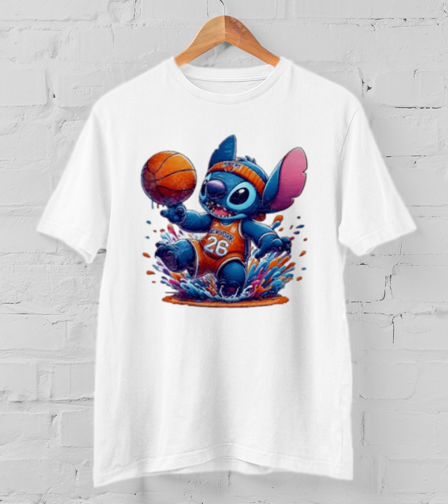 Stitch New York Knicks Basketball Jersey 26 Playful Action T-Shirt