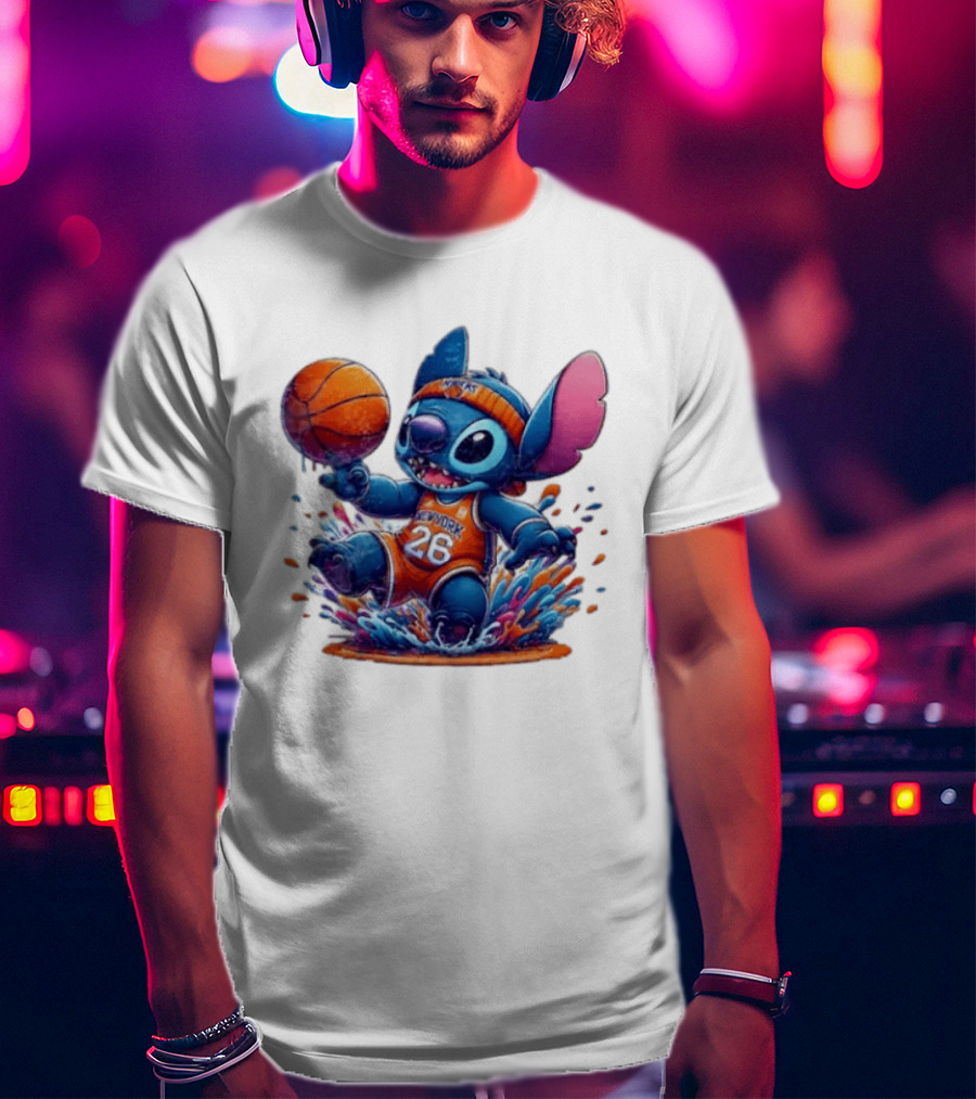 Stitch New York Knicks Basketball Jersey 26 Playful Action T-Shirt