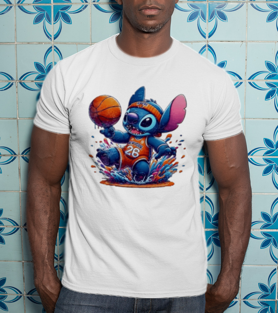 Stitch New York Knicks Basketball Jersey 26 Playful Action T-Shirt