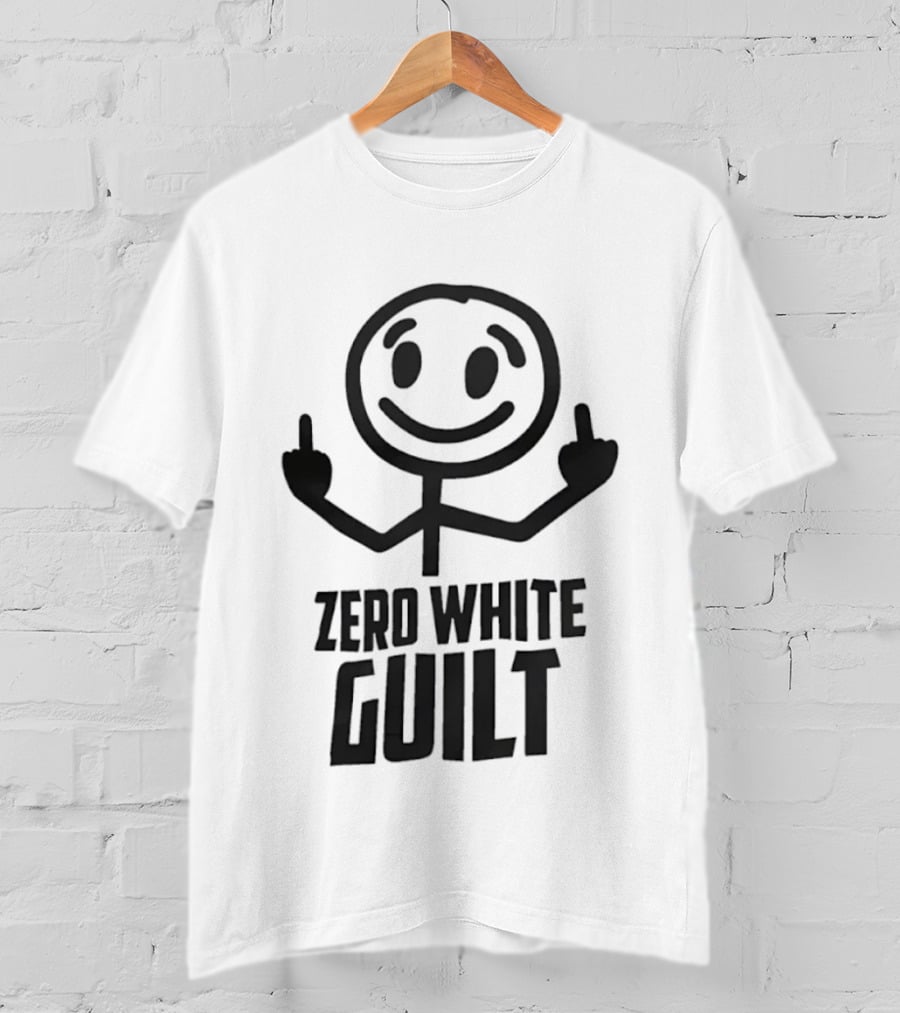 Zero White Guilt Stick Figure Middle Finger T-Shirt
