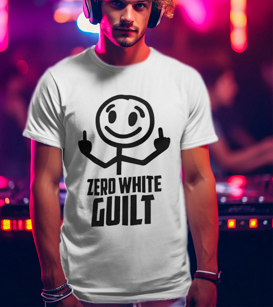 Zero White Guilt Stick Figure Middle Finger T-Shirt
