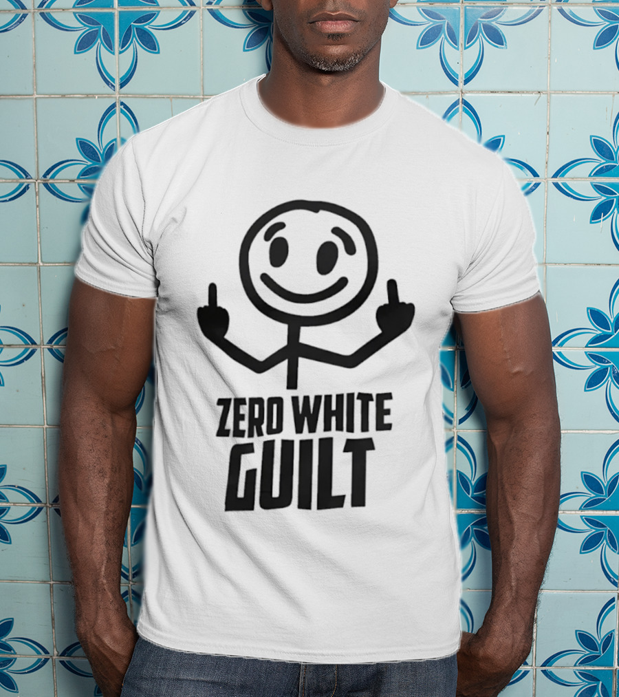 Zero White Guilt Stick Figure Middle Finger T-Shirt