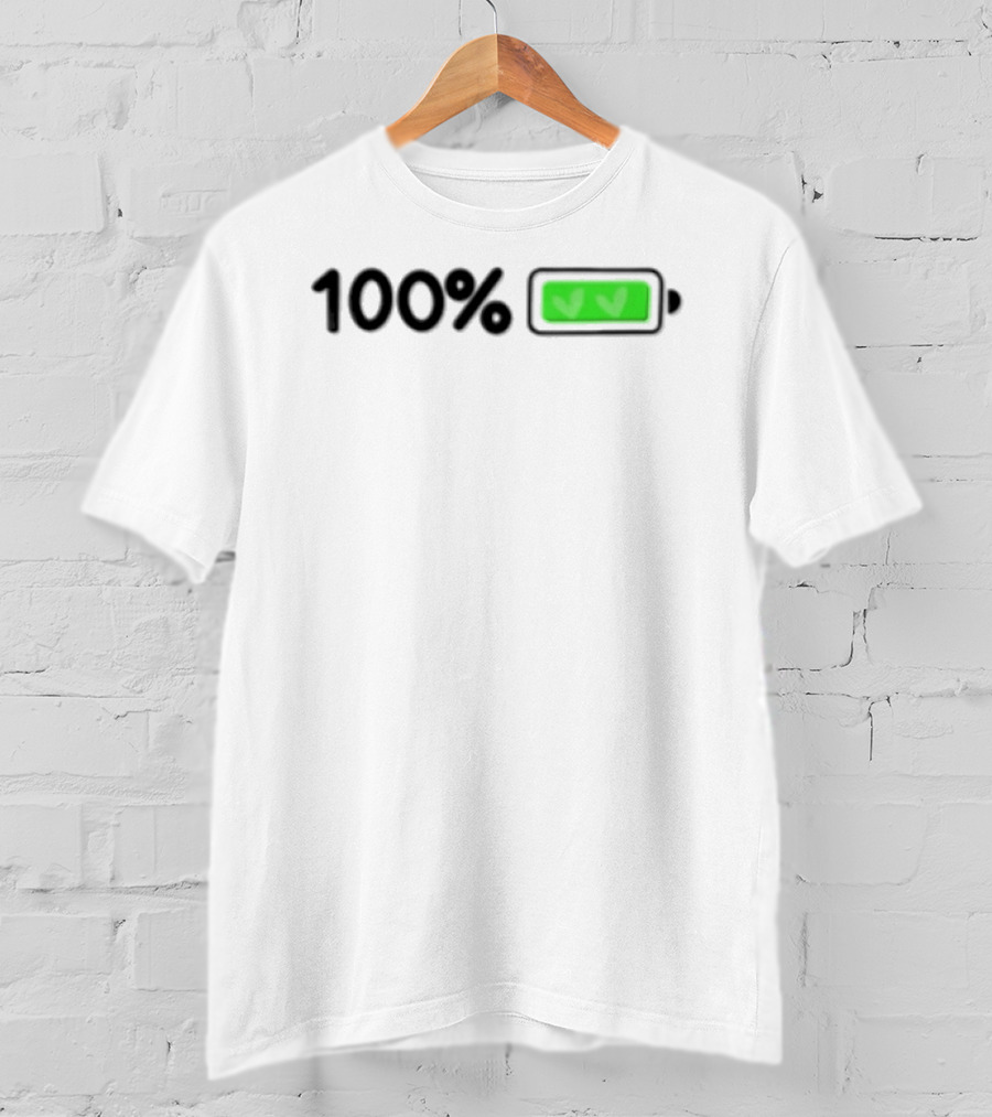 100 Percent Charging Battery With Green Hearts T-Shirt