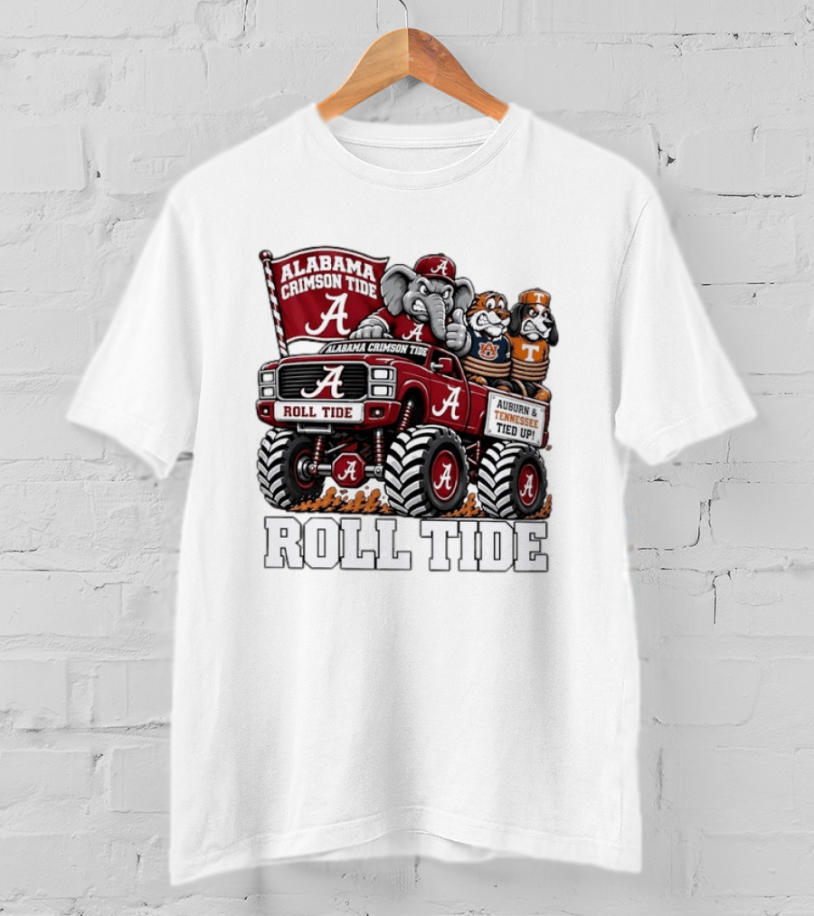 Alabama Crimson Tide Roll Tide Monster Truck With Auburn And Tennessee Tied Up T-Shirt
