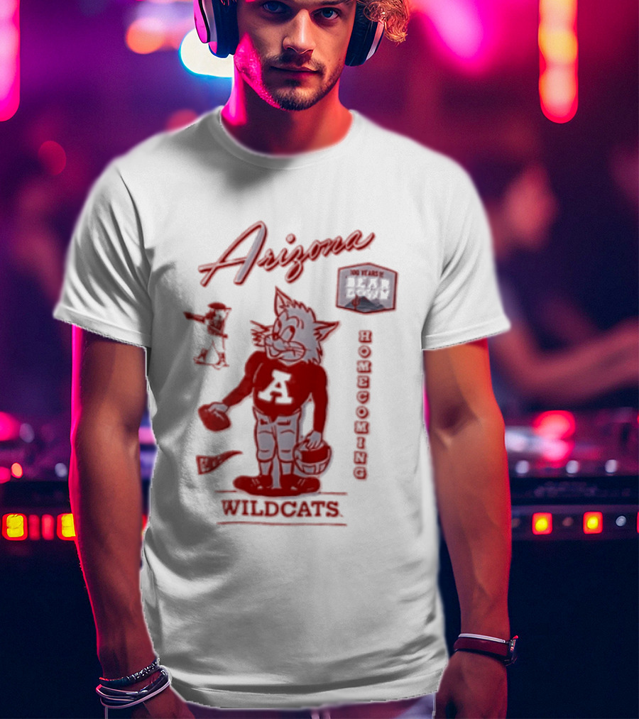 Arizona Wildcats 100 Years Bear Down Football Wildcat Holding Helmet T-Shirt