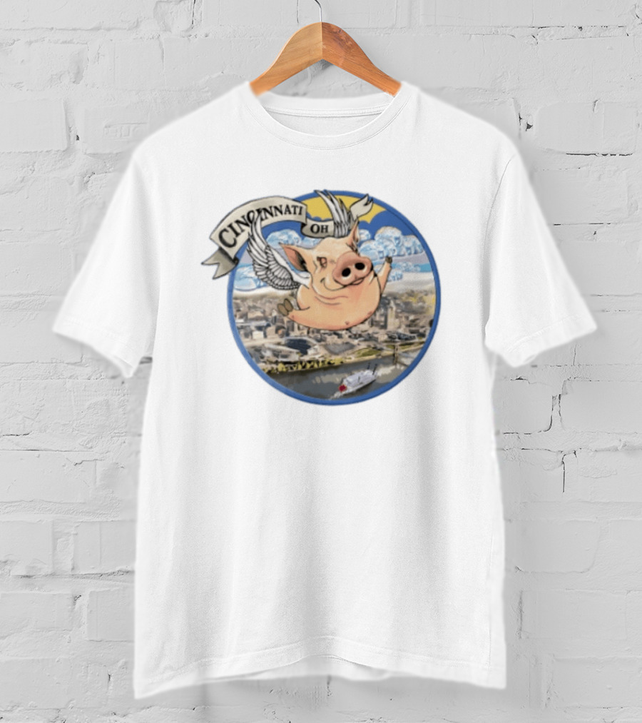 Cincinnati OH Flying Pig Wings Skyline River T-Shirt