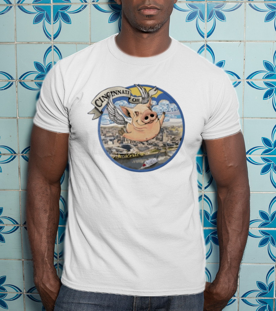 Cincinnati OH Flying Pig Wings Skyline River T-Shirt
