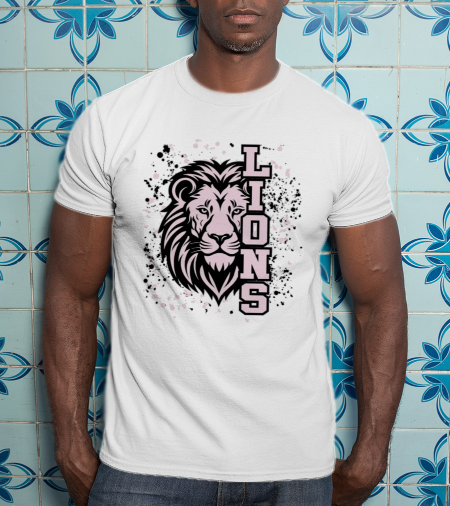 Lion Paint Splatter Lions Head Sports Team T-Shirt