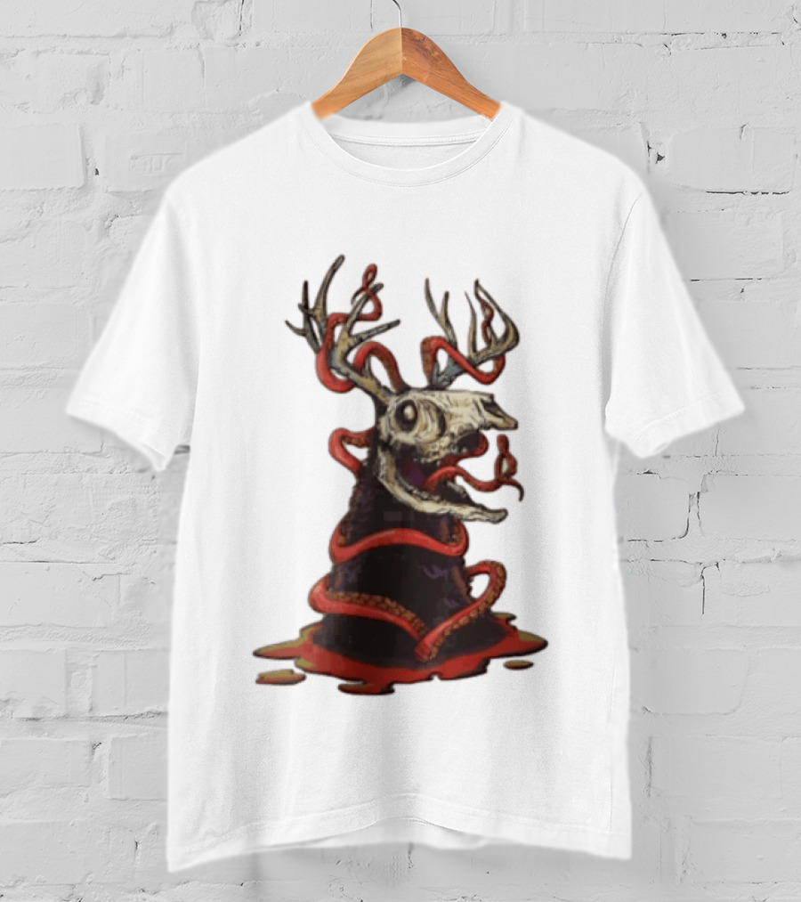 Deer Skull With Red Tentacles And Geometric T-Shirt