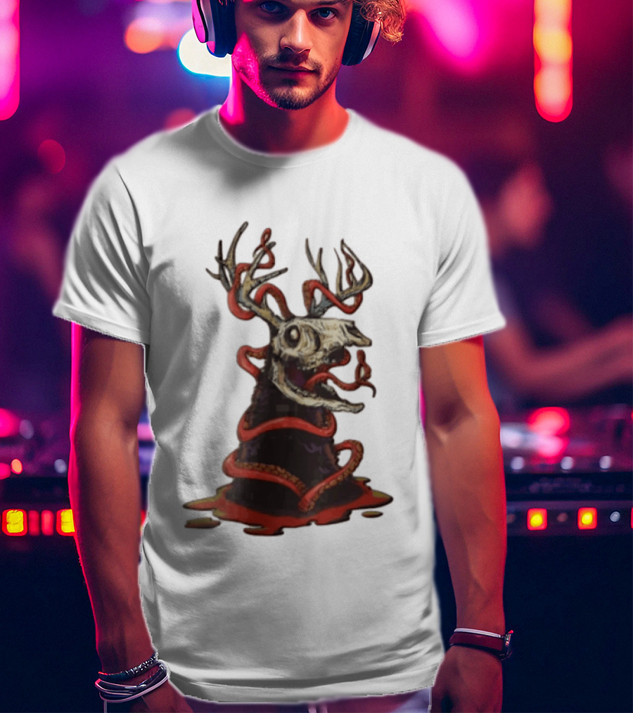 Deer Skull With Red Tentacles And Geometric T-Shirt
