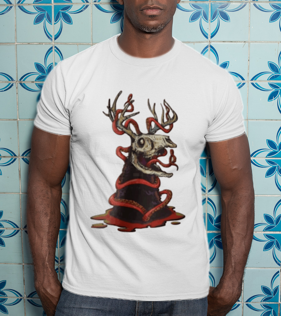 Deer Skull With Red Tentacles And Geometric T-Shirt