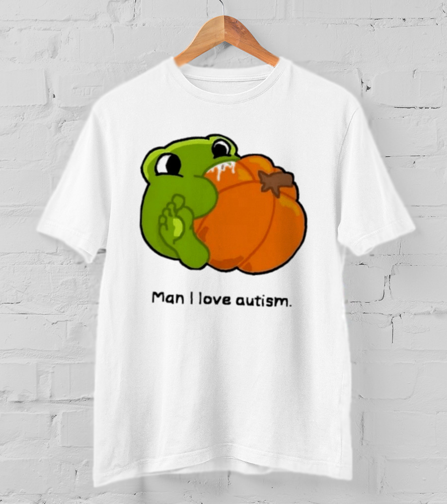 Man I Love Autism Frog Holding Halloween Pumpkin T-Shirt
