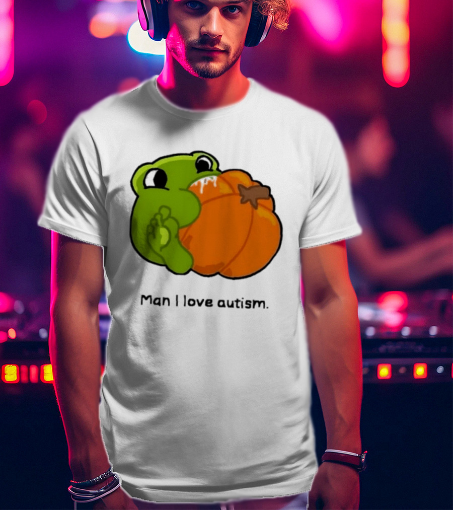 Man I Love Autism Frog Holding Halloween Pumpkin T-Shirt