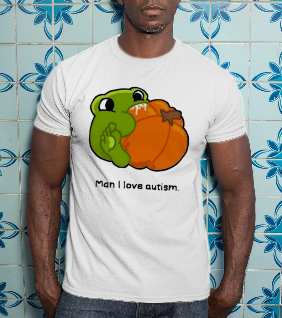 Man I Love Autism Frog Holding Halloween Pumpkin T-Shirt