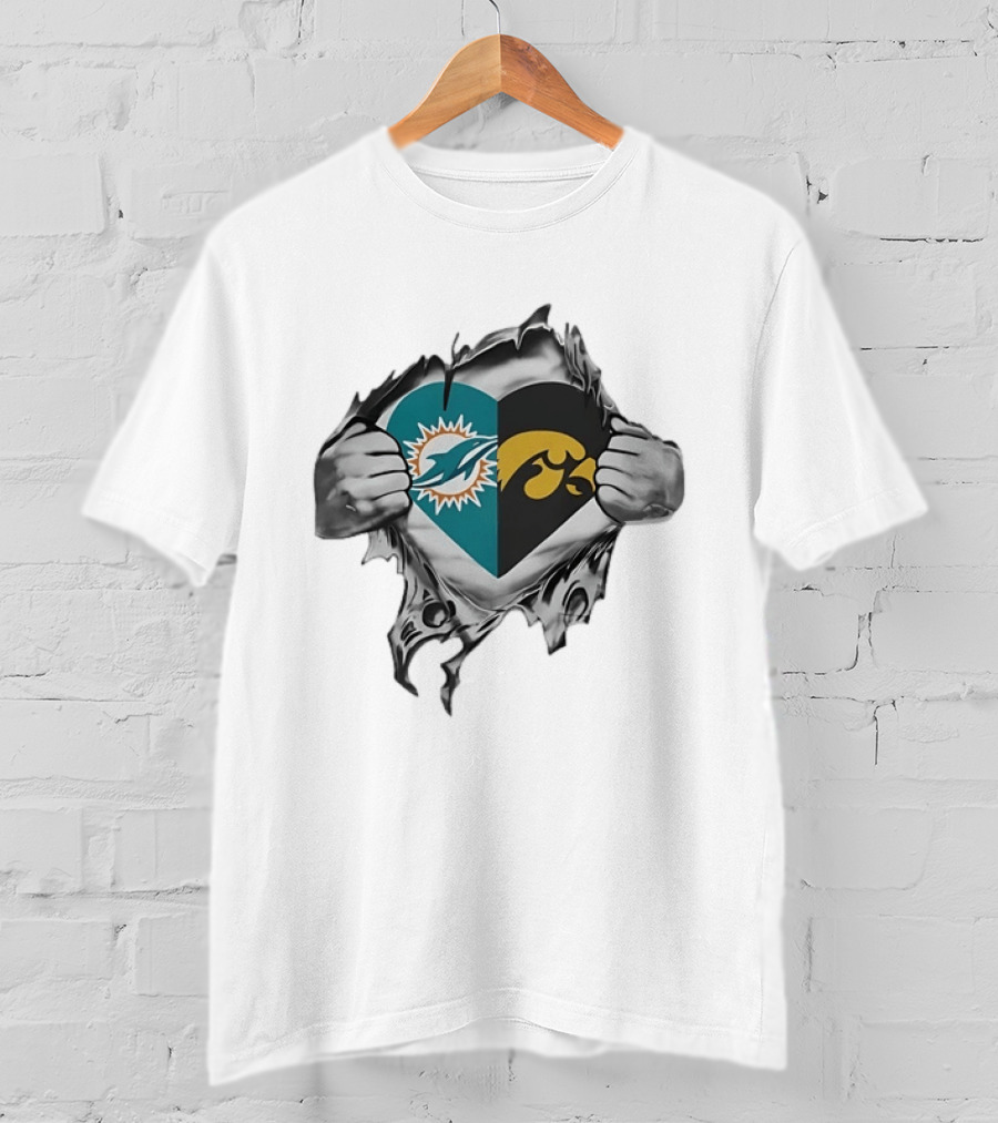 Miami Dolphins Iowa Hawkeyes Heart T-Shirt