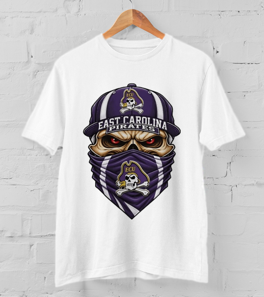 East Carolina Pirates Skull ECU College Sports Fanwear T-Shirt