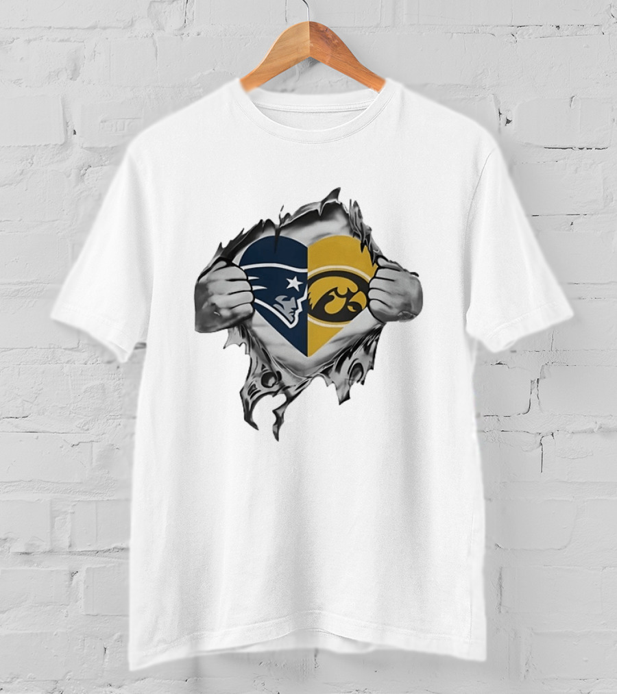 New England Patriots Iowa Hawkeyes Split Heart Sports Fan T-Shirt