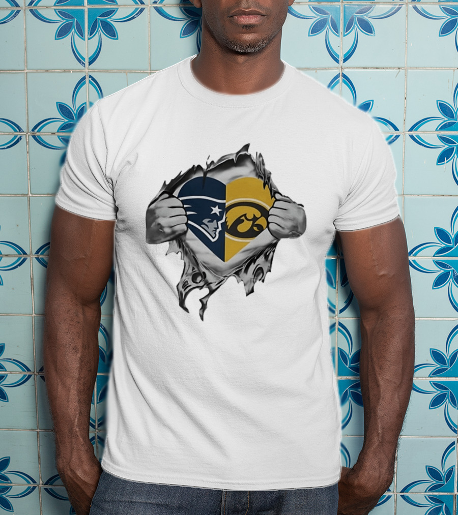 New England Patriots Iowa Hawkeyes Split Heart Sports Fan T-Shirt
