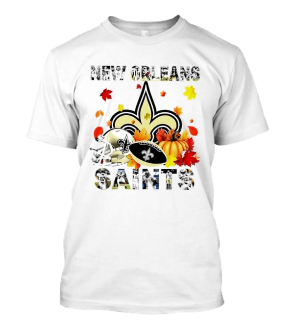New Orleans Saints Autumn 2026 Pumpkin Leaves Football T-Shirt