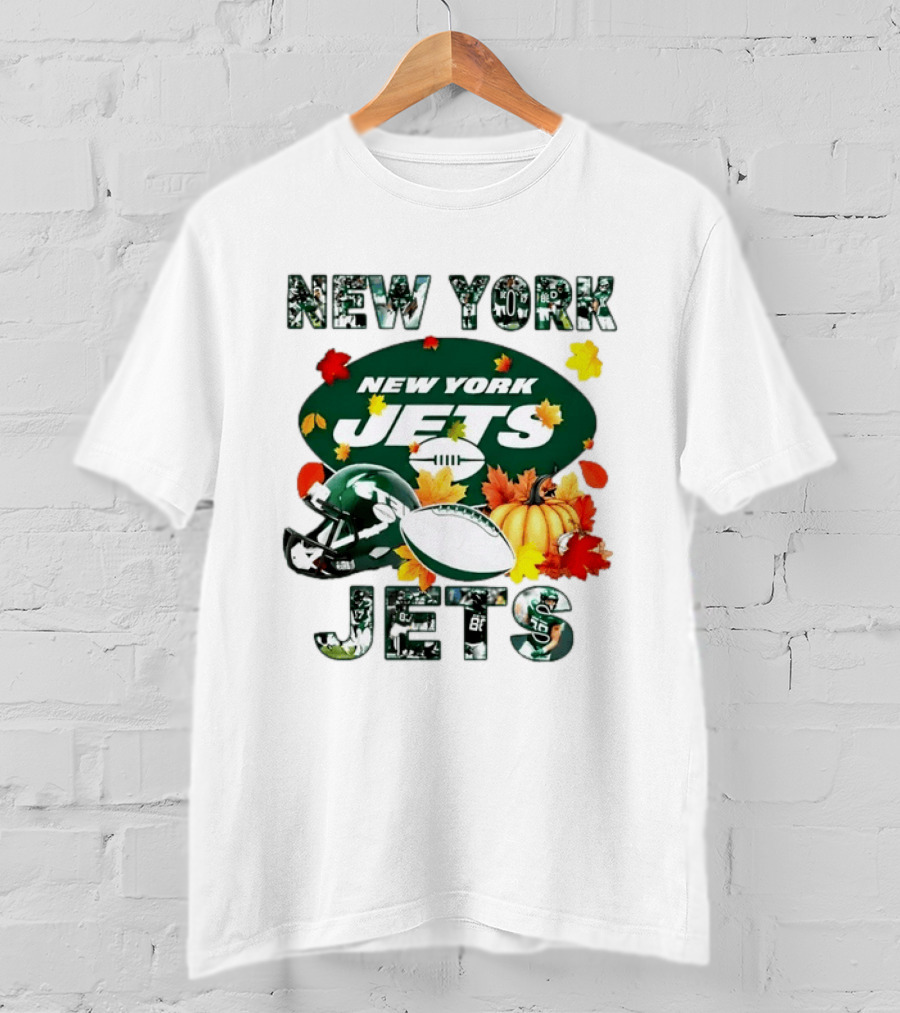 New York Jets Legend Autumn Football Leaves Helmet Pumpkin 2026 T-Shirt