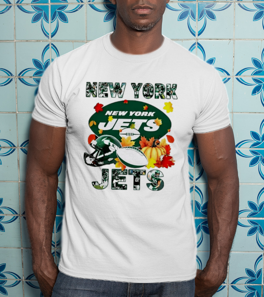 New York Jets Legend Autumn Football Leaves Helmet Pumpkin 2026 T-Shirt