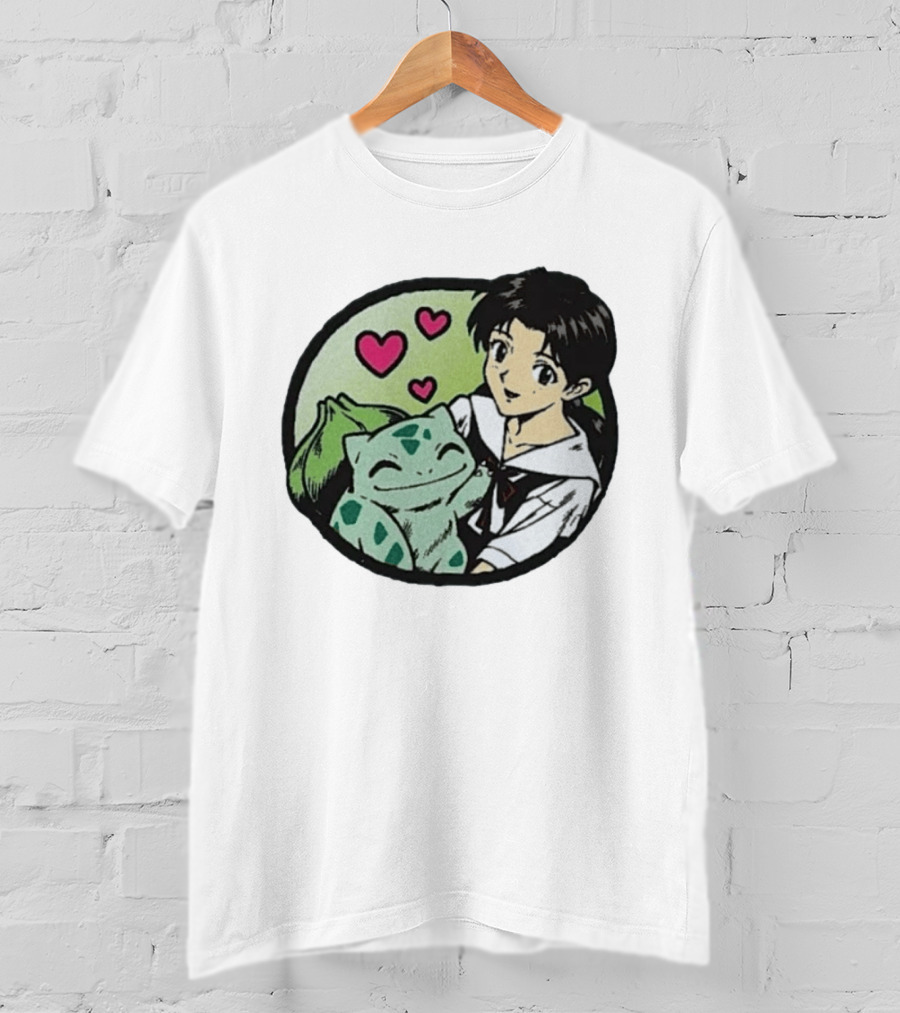 Rei Ayanami Bulbasaur Anime Crossover Hearts T-Shirt