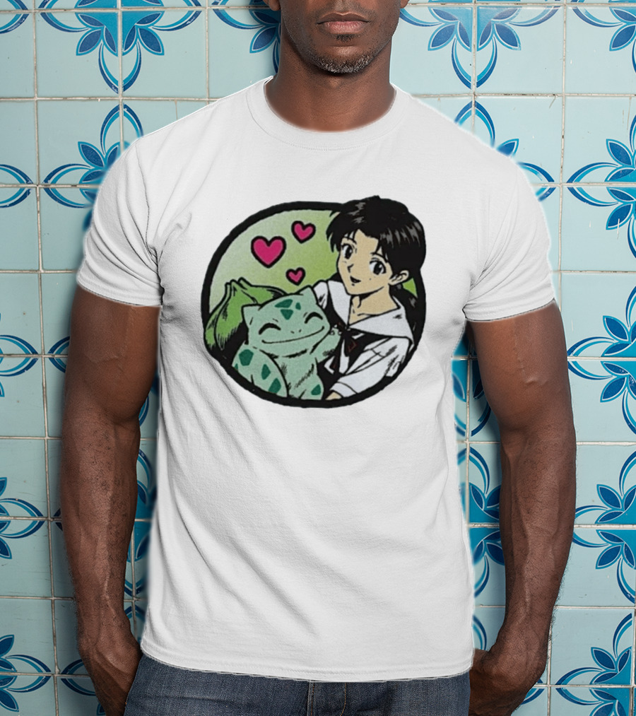 Rei Ayanami Bulbasaur Anime Crossover Hearts T-Shirt