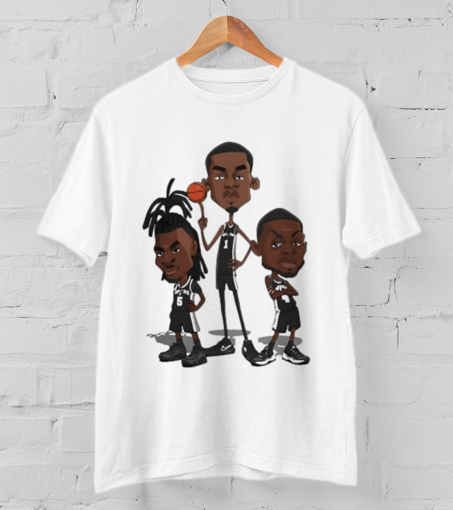 San Antonio Spurs Dejounte Murray Victor Wembanyama Caricature Basketball Players T-Shirt