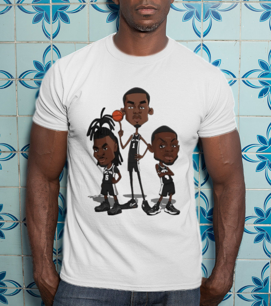 San Antonio Spurs Dejounte Murray Victor Wembanyama Caricature Basketball Players T-Shirt