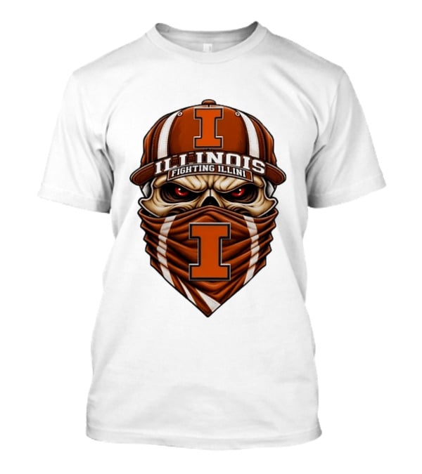 Illinois Fighting Illini Skull Cap Mask NCAA T-Shirt