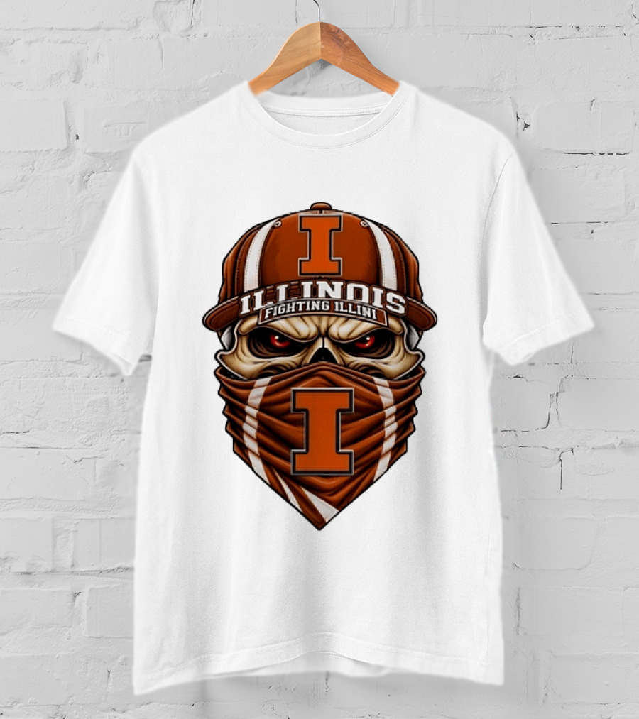Illinois Fighting Illini Skull Cap Mask NCAA T-Shirt