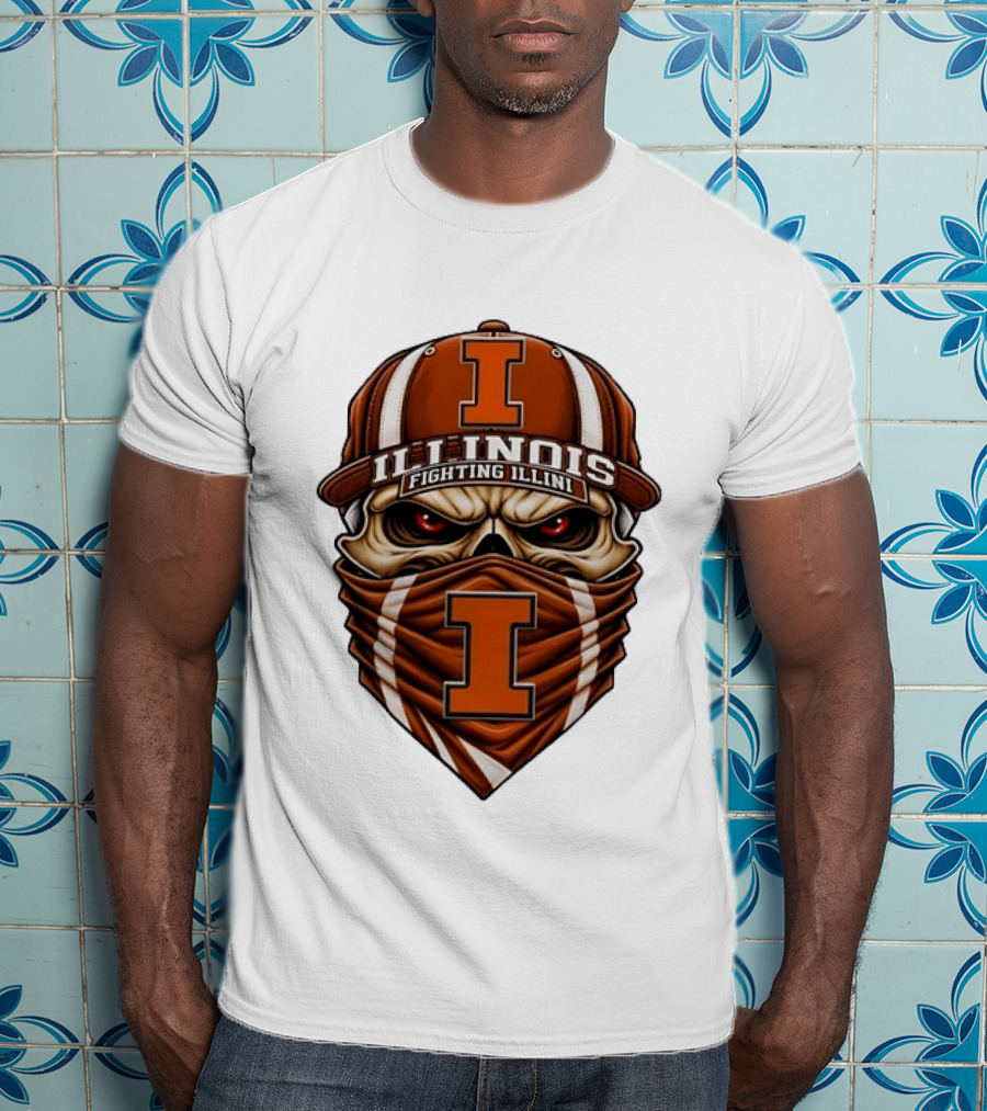 Illinois Fighting Illini Skull Cap Mask NCAA T-Shirt