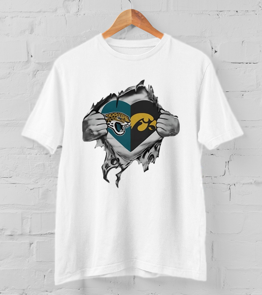 Jacksonville Jaguars Iowa Hawkeyes Heart Logo Burst T-Shirt