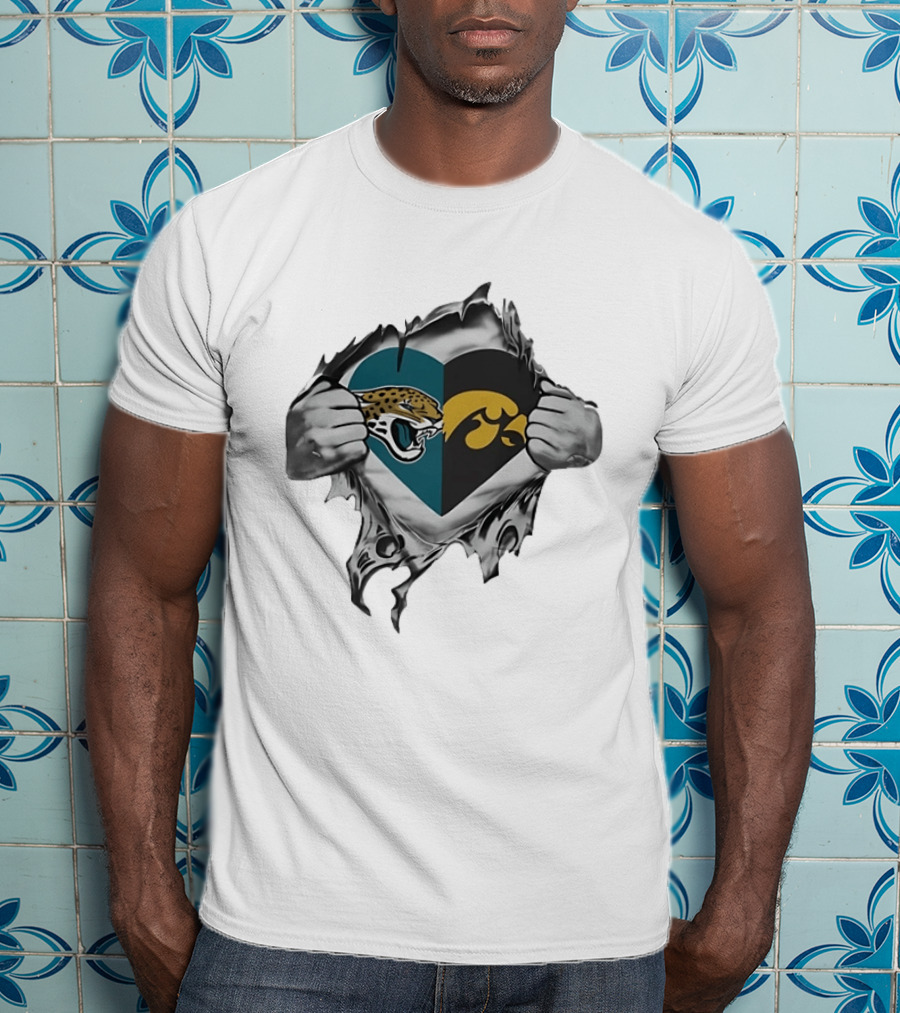Jacksonville Jaguars Iowa Hawkeyes Heart Logo Burst T-Shirt