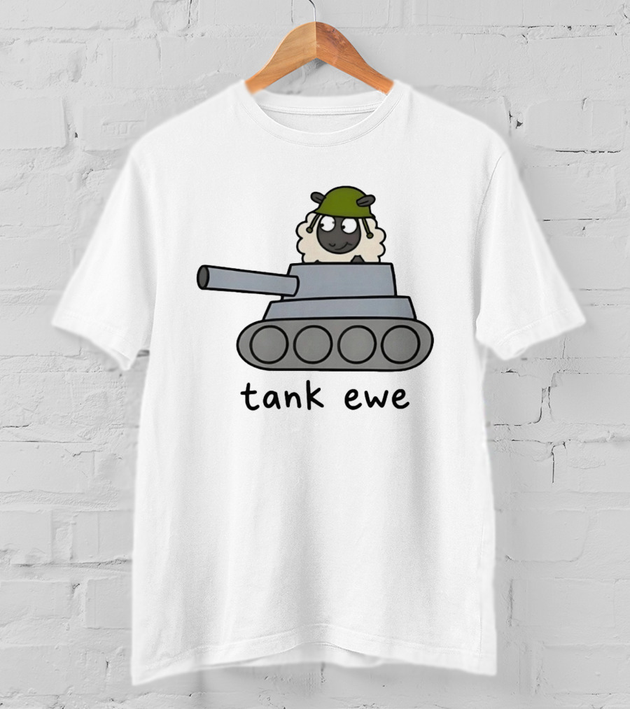 Tank Ewe Sheep Pun Playful Military Humor T-Shirt
