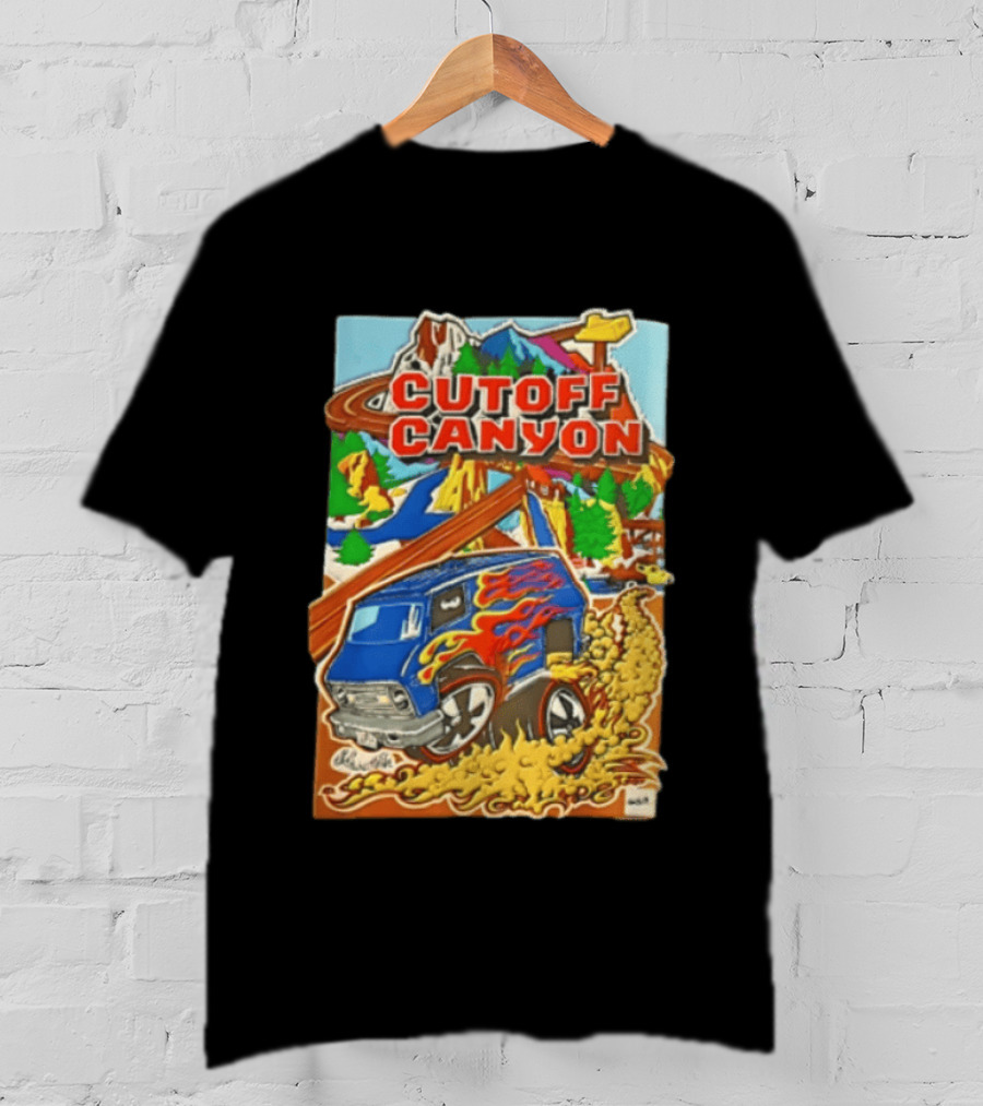 Cutoff Canyon Blue Van Flames Mountain Adventure Landscape 2023 T-Shirt