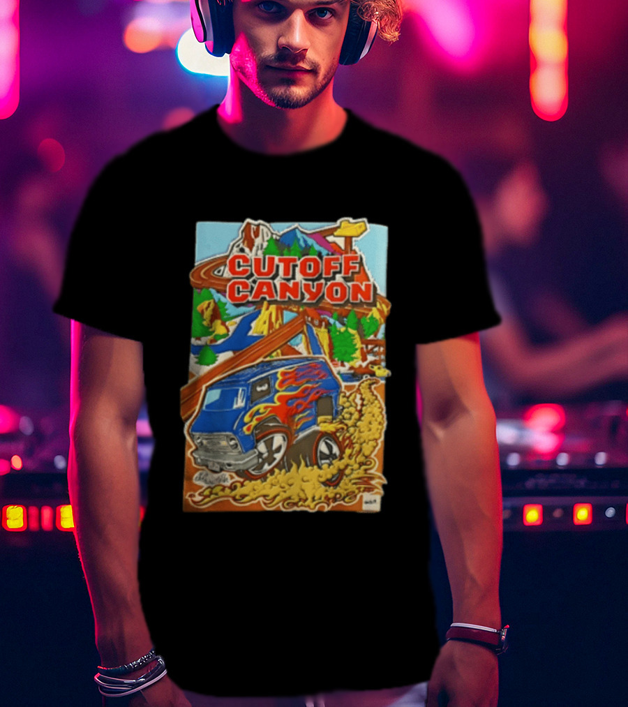 Cutoff Canyon Blue Van Flames Mountain Adventure Landscape 2023 T-Shirt
