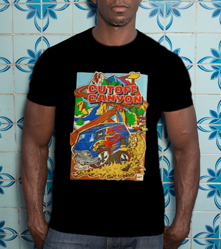 Cutoff Canyon Blue Van Flames Mountain Adventure Landscape 2023 T-Shirt