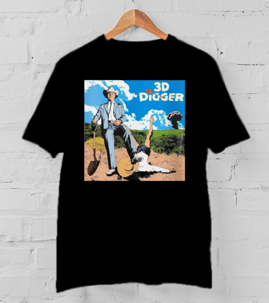 3D Digger Rockwell Western Cowboy Shovel Scene T-Shirt