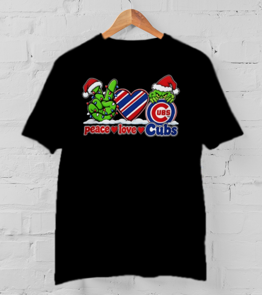 Peace Love Cubs Grinch Christmas Santa Hat Holiday T-Shirt
