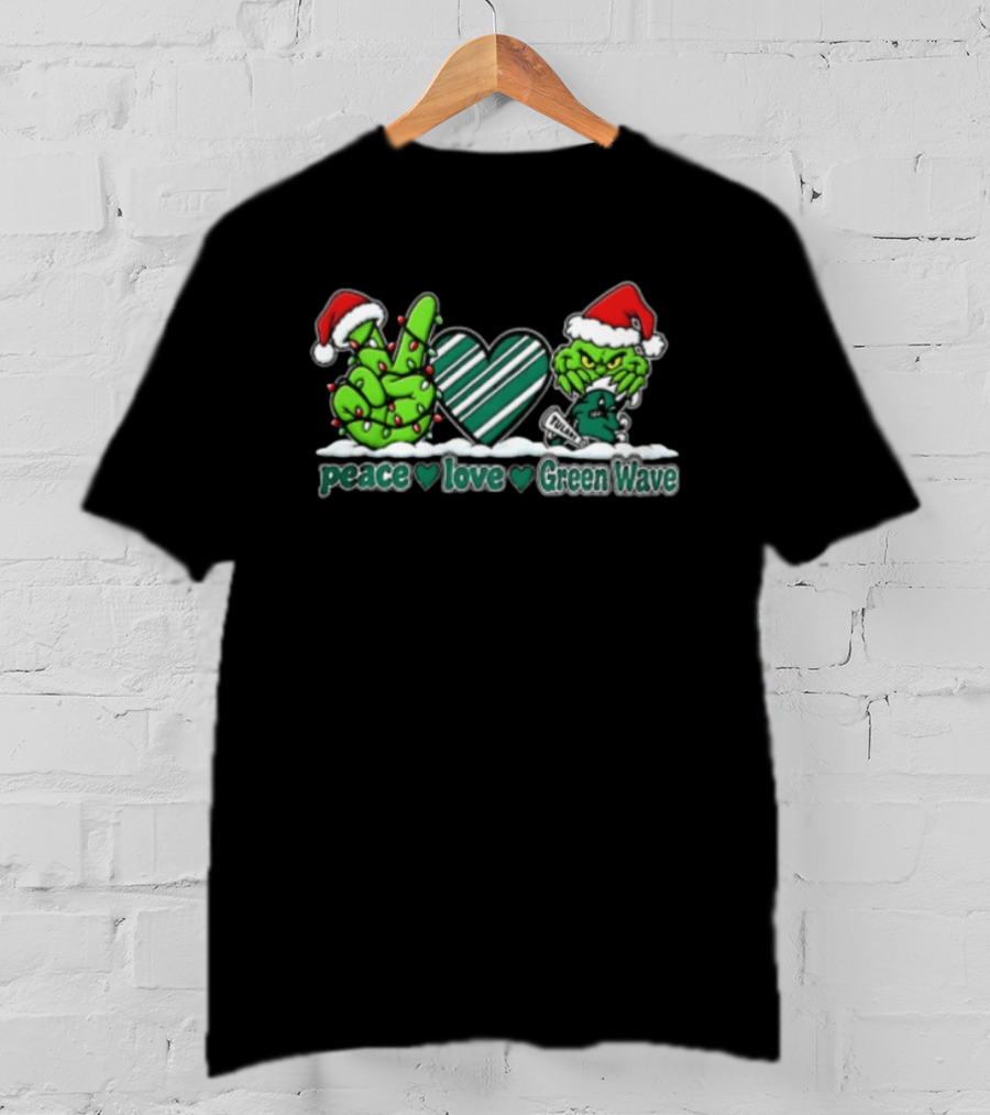 Peace Love Green Wave Grinch Christmas Tulane Football 2026 T-Shirt