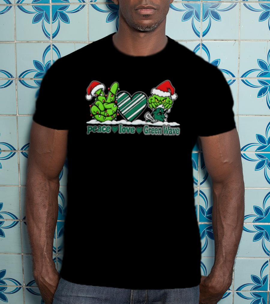 Peace Love Green Wave Grinch Christmas Tulane Football 2026 T-Shirt