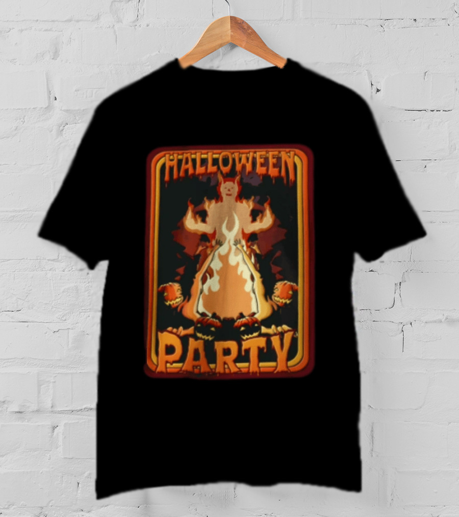 Halloween Party Flaming Demon Pumpkins Reaching Figures T-Shirt