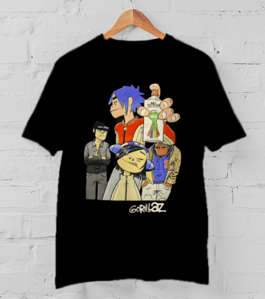 Gorillaz Band Characters With Salvation Army Flask T-Shirt
