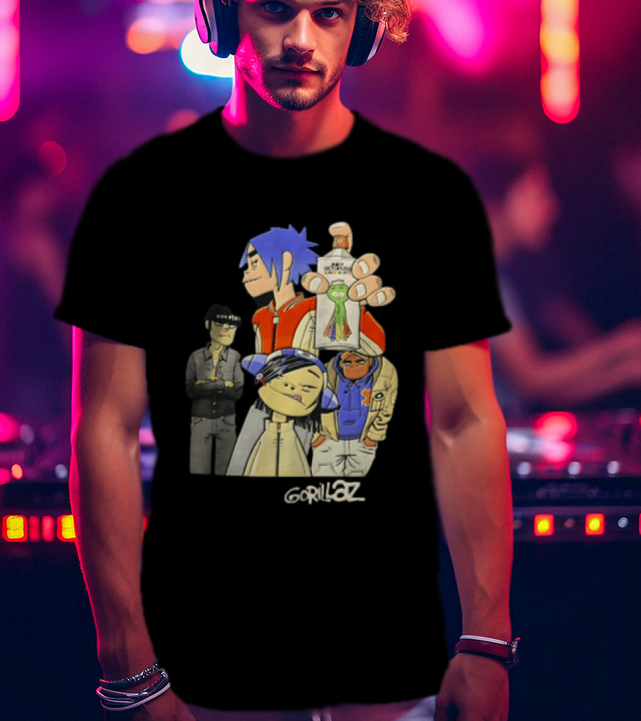 Gorillaz Band Characters With Salvation Army Flask T-Shirt
