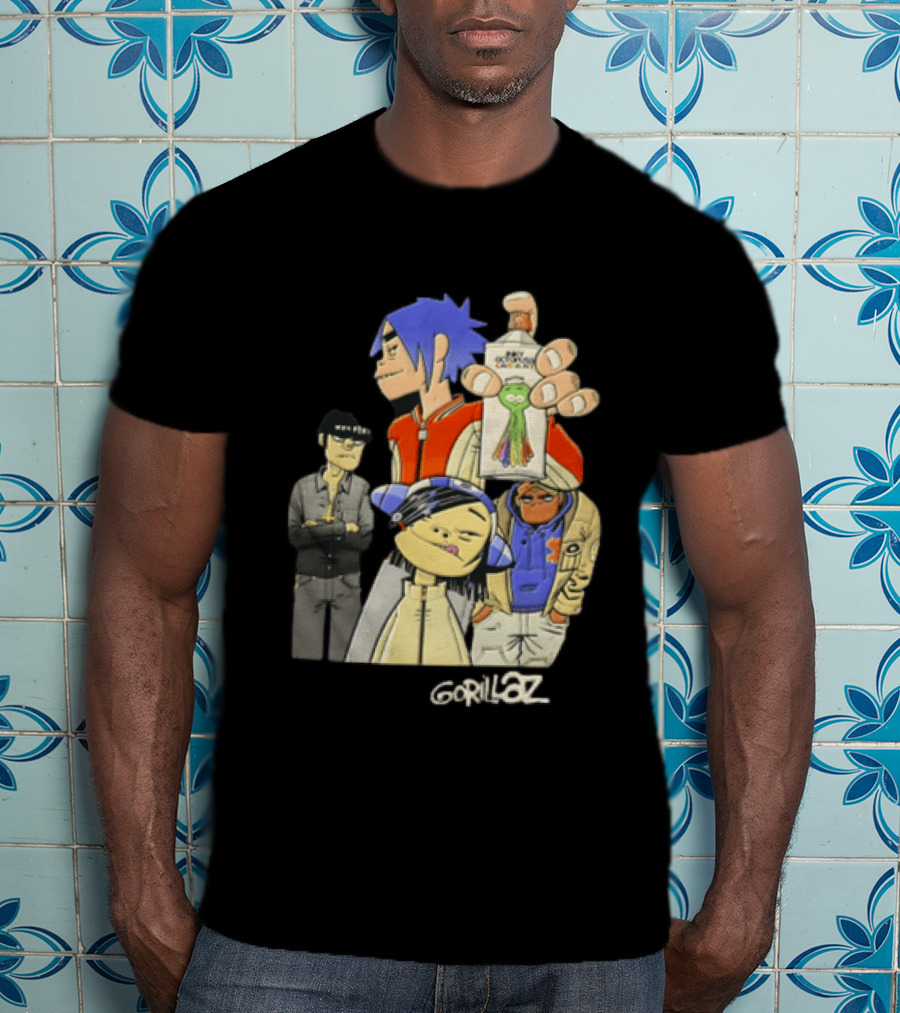 Gorillaz Band Characters With Salvation Army Flask T-Shirt