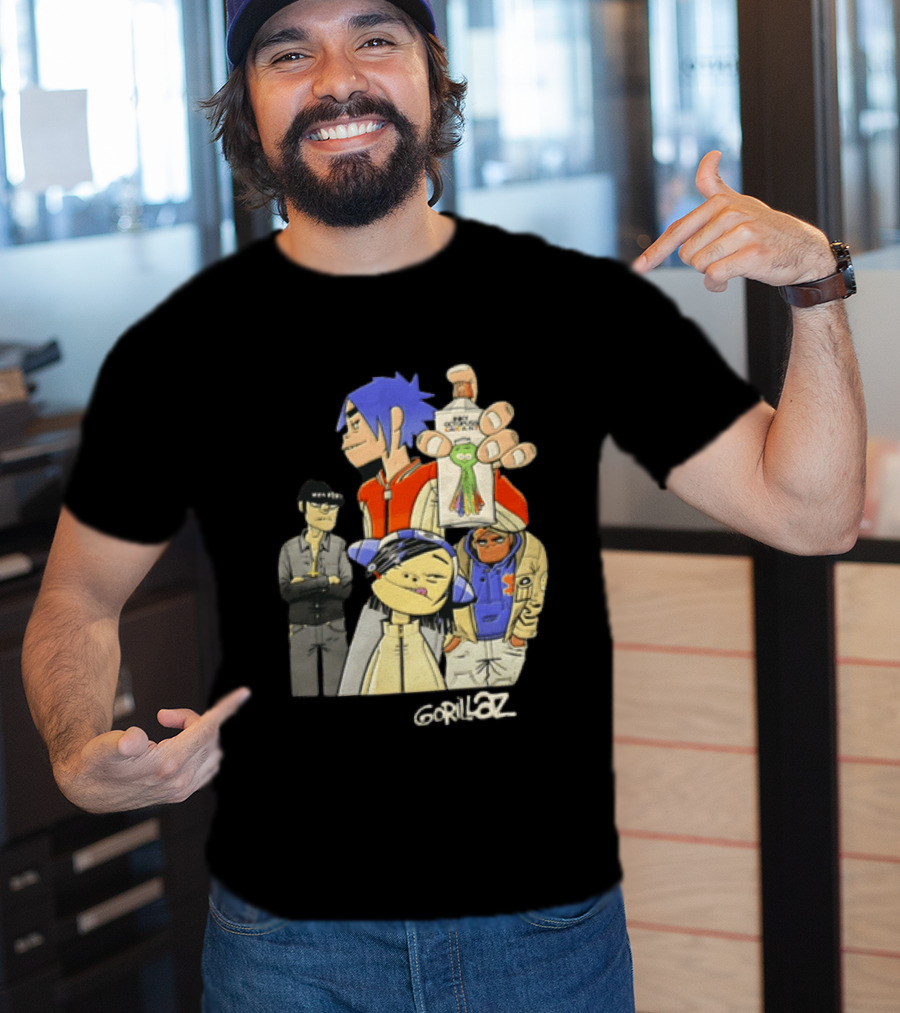 Gorillaz Band Characters With Salvation Army Flask T-Shirt