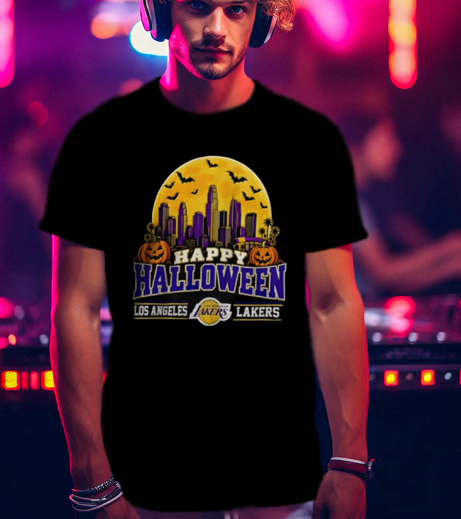 Los Angeles Lakers Happy Halloween City Skyline 2026 T-Shirt