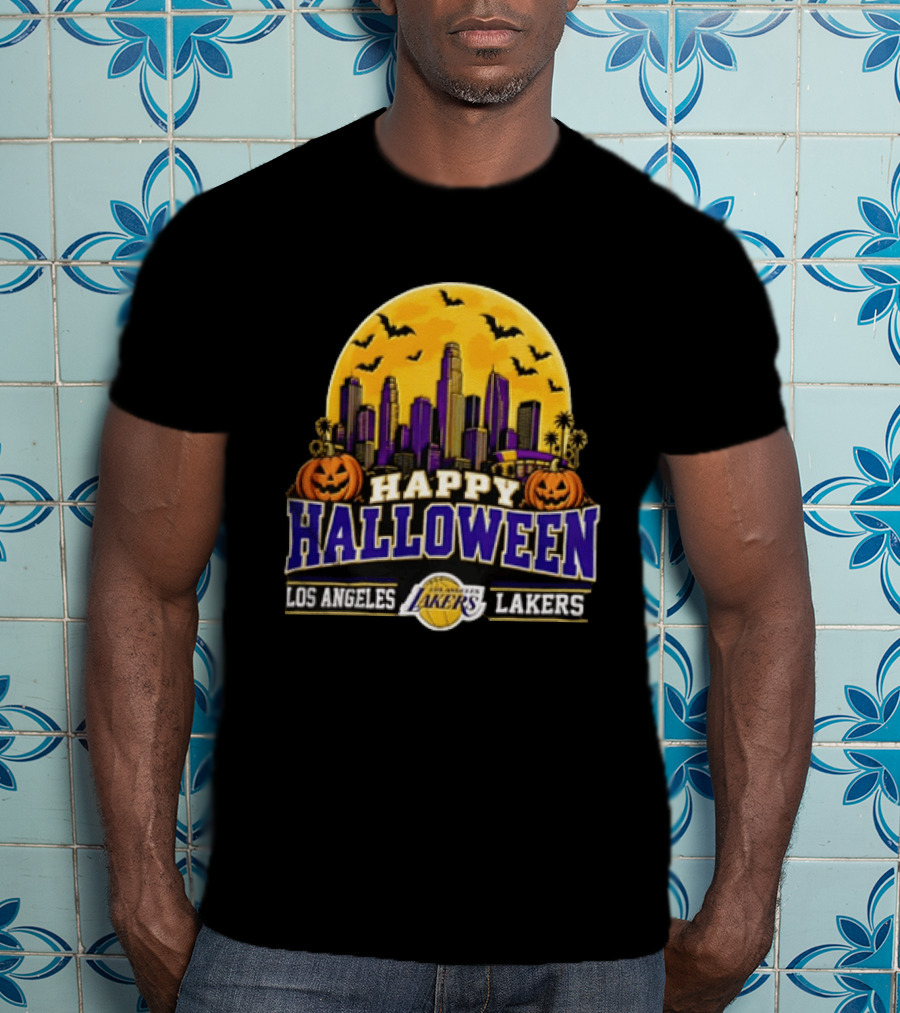 Los Angeles Lakers Happy Halloween City Skyline 2026 T-Shirt